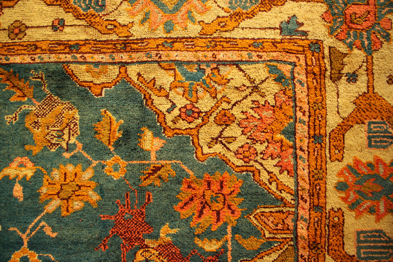 Antique Oushak Carpet, Blue with Medallion 349 x 392cm / 11'5" x 12'10"