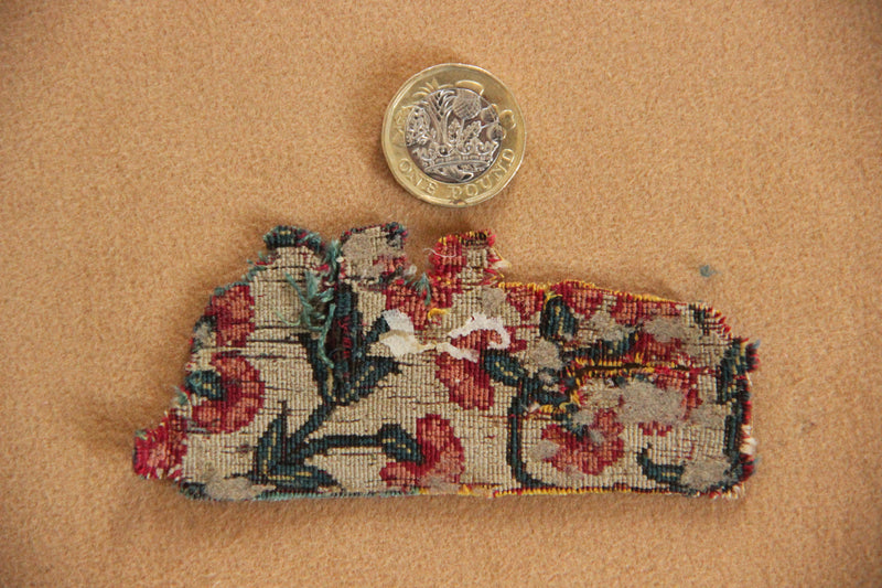 17th Century Mughal Silk Rug Fragment 4 x 10cm / 1.33" x 3.33"