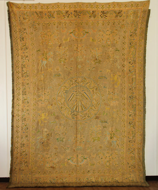 17th Century Indo-Portuguese Embroidered Coverlet 212 x 300cm / 7'0" x 9'10"