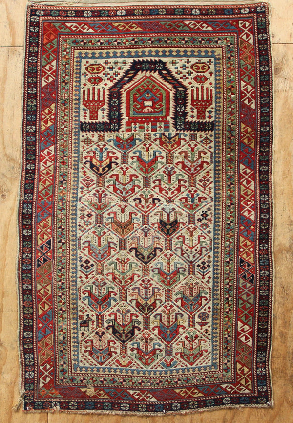 Antique Fine and Superb Caucasian Prayer Rug Fragment 3'1" x 5'1" / 95 x 155cm