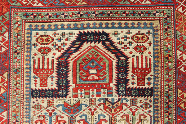 Antique Fine and Superb Caucasian Prayer Rug Fragment 3'1" x 5'1" / 95 x 155cm