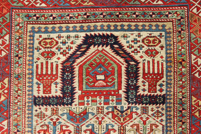 Antique Fine and Superb Caucasian Prayer Rug Fragment 3'1" x 5'1" / 95 x 155cm