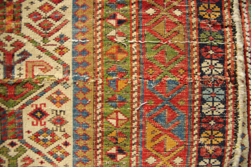 Antique Fine and Superb Caucasian Prayer Rug Fragment 3'1" x 5'1" / 95 x 155cm