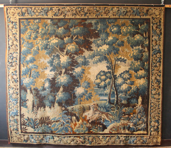 17/18th Century Verdure Tapestry 'The Naughty Dog' 297 x 272cm / 9'9" x 8'10"