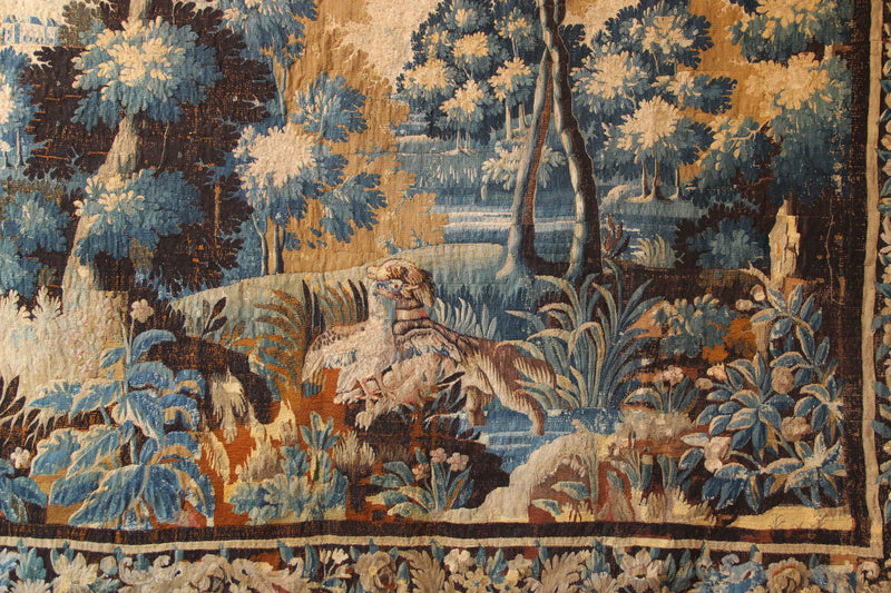 17/18th Century Verdure Tapestry 'The Naughty Dog' 297 x 272cm / 9'9" x 8'10"