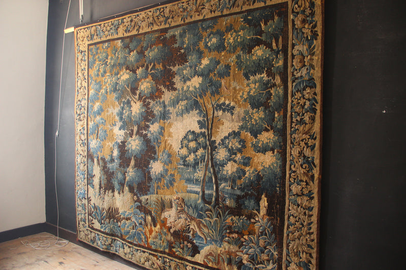 17/18th Century Verdure Tapestry 'The Naughty Dog' 297 x 272cm / 9'9" x 8'10"