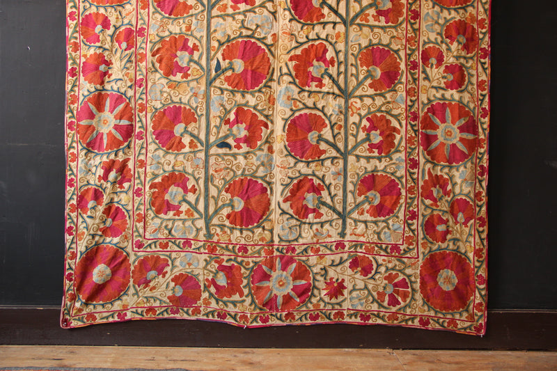 19th Century Suzani with Ascending Flower 5'1" x 8'4" / 156 x 255cm