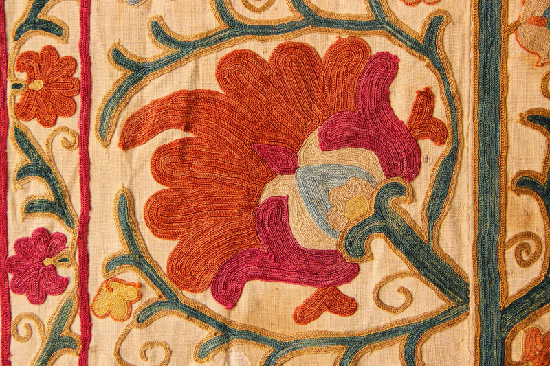 19th Century Suzani with Ascending Flower 5'1" x 8'4" / 156 x 255cm