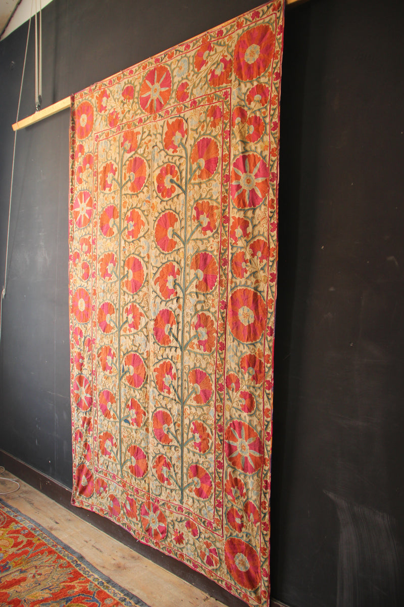19th Century Suzani with Ascending Flower 5'1" x 8'4" / 156 x 255cm
