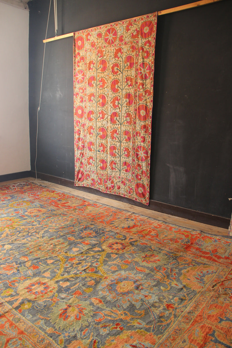 19th Century Suzani with Ascending Flower 5'1" x 8'4" / 156 x 255cm