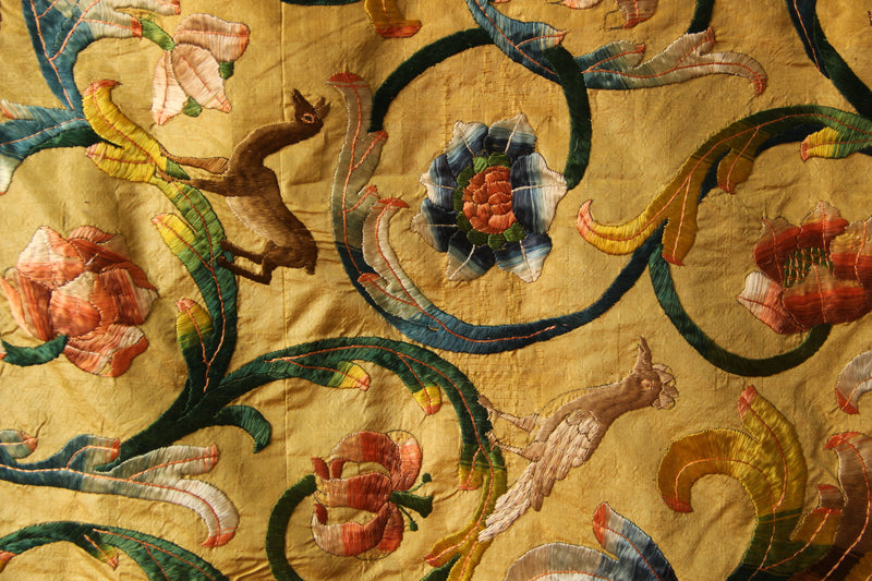 18th Century Italian Silk on Silk Embroidery 252 x 300cm / 8'4" x 9'10"