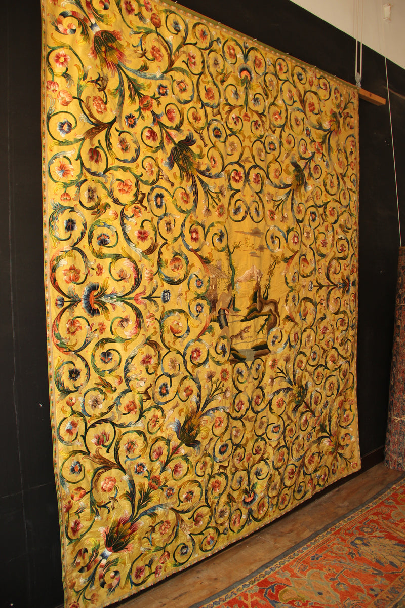 18th Century Italian Silk on Silk Embroidery 252 x 300cm / 8'4" x 9'10"