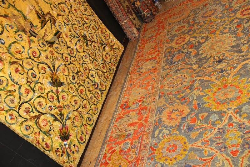 18th Century Italian Silk on Silk Embroidery 252 x 300cm / 8'4" x 9'10"