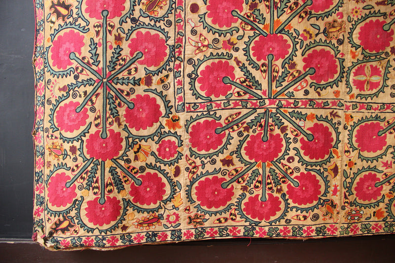 19th Century Era Tube Suzani, Uzbekistan 6'3" x 7'5" / 189 x 226cm