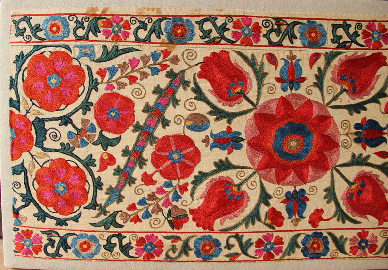 Mid 19th century Nurata Suzani Panel 1'5" x 4'6" / 43 x 136cm