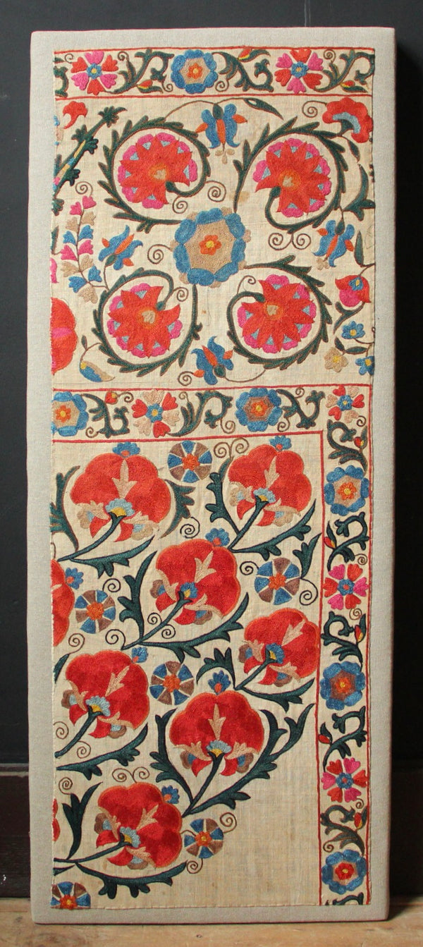 Antique Nurata Suzani Fragment, Mounted, 39 x 95cm / 1'3" x 3'1"