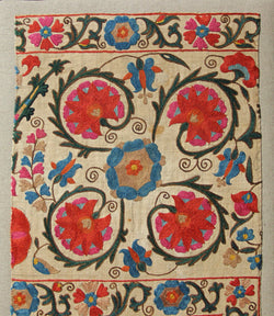 Antique Nurata Suzani Fragment, Mounted, 39 x 95cm / 1'3" x 3'1"