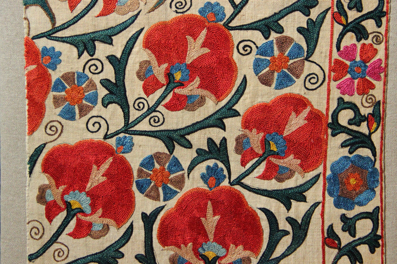Antique Nurata Suzani Fragment, Mounted, 39 x 95cm / 1'3" x 3'1"