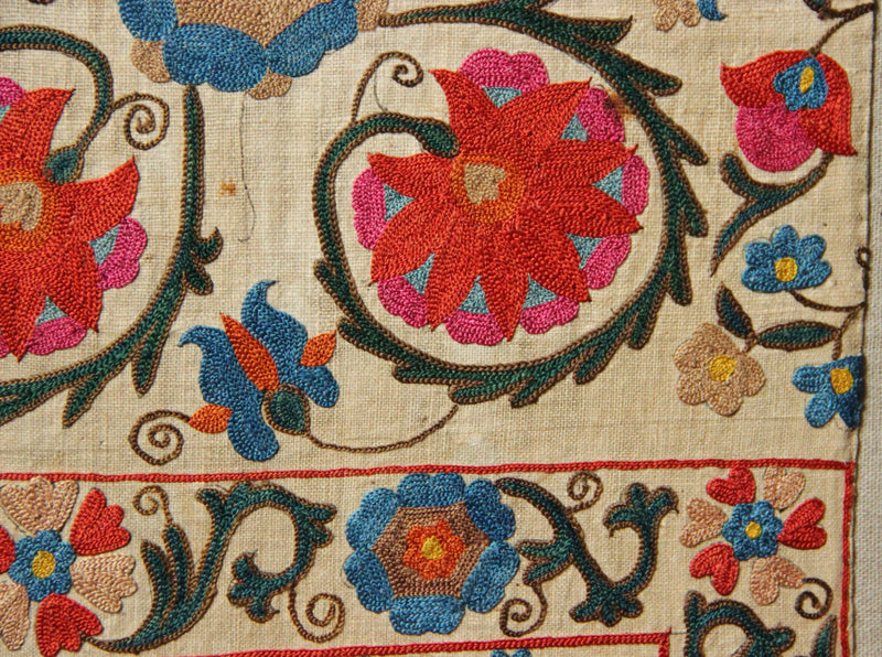 Antique Nurata Suzani Fragment, Mounted, 39 x 95cm / 1'3" x 3'1"