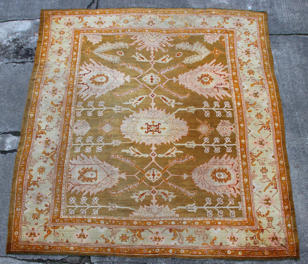 Antique Oushak Carpet Pale Green 375 x 454cm / 12'4" x 14'11"