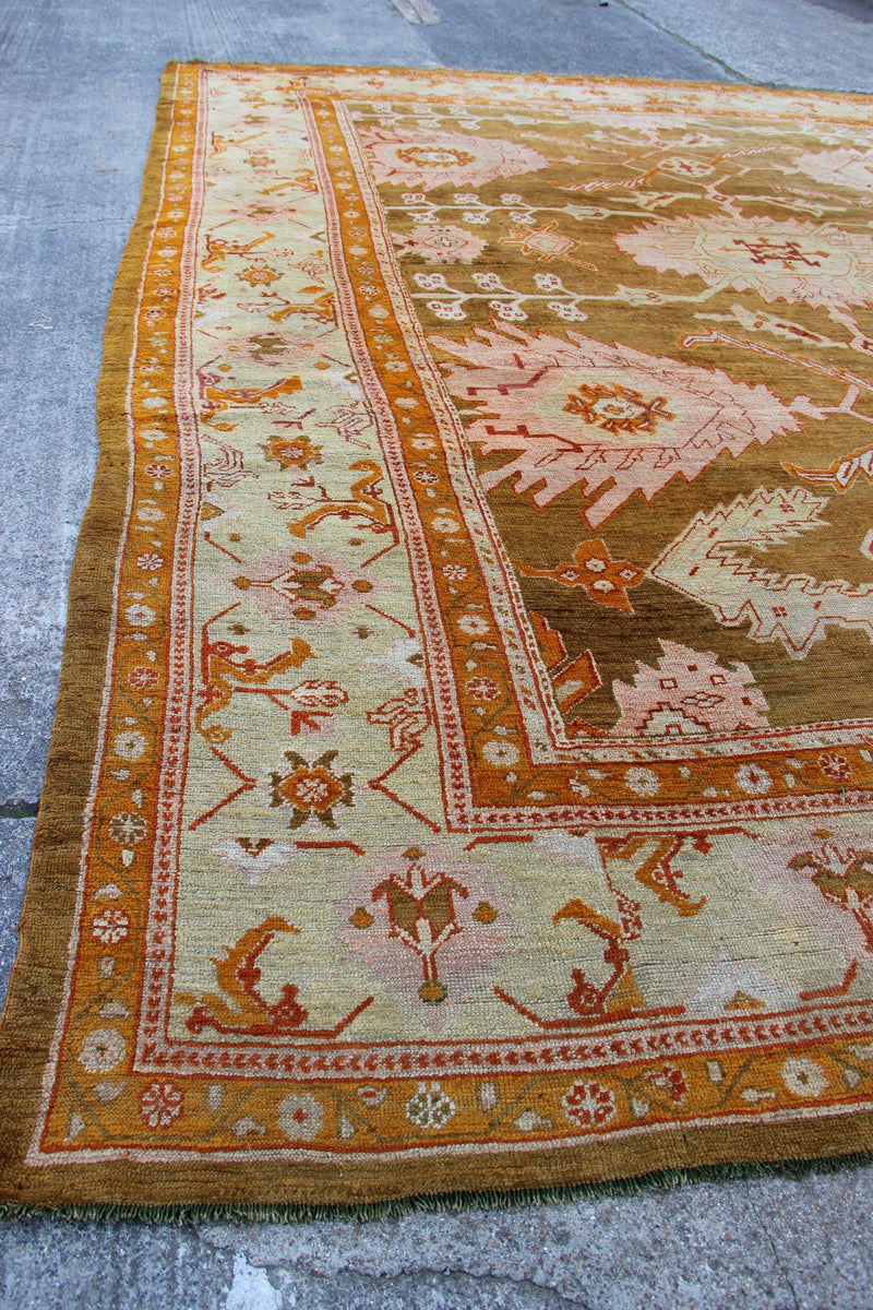 Antique Oushak Carpet Pale Green 375 x 454cm / 12'4" x 14'11"