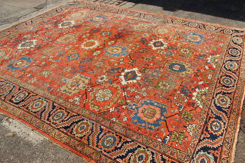 Antique Allover Design Heriz Carpet, Worn, 294 x 356cm / 9'8" x 11'8"