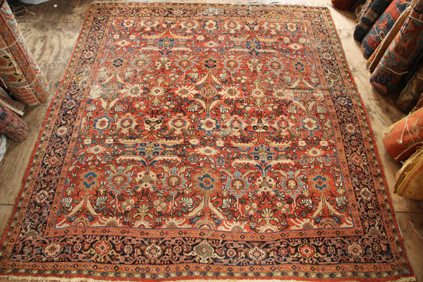 Antique Mahal Carpet, Square-ish, Terracotta Ground 320 x 344cm / 10'6" x 11'5"